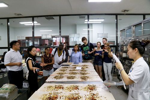 英国师生参观完美(中国)一站式服务平台附属第一医院中药饮片药局